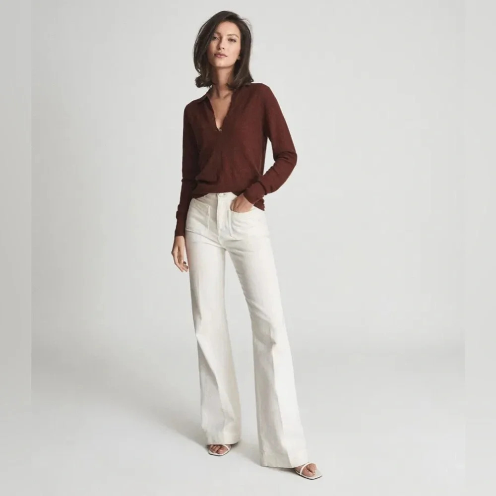 Reiss Women’s Ribbed Henley Sweater in Dark Brown - Picture 2 of 12
